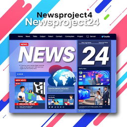 A dynamic and eye-catching poster for 'Newsproject24', showcasing a modern news platform with a sleek digital design