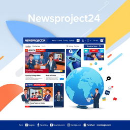 A dynamic and eye-catching poster for 'Newsproject24', showcasing a modern news platform with a sleek digital design