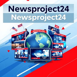 Create a vibrant and modern poster for 'Newsproject24', emphasizing its role as a 24-hour news hub