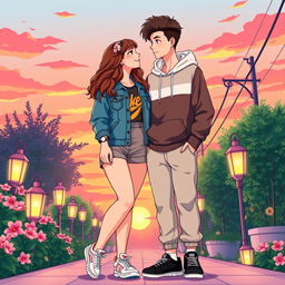 A stylish illustration of a young couple standing side by side, both with matching heights, showcasing a strong bond between them