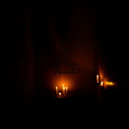 A small dark room illuminated by flickering small candles casting soft, warm light