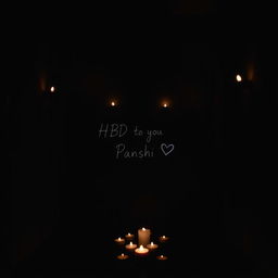 A small dark room illuminated by flickering small candles casting soft, warm light
