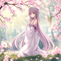 A beautiful, artistic depiction of a fictional character inspired by anime, featuring long hair and an elegant posture