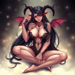 A stunning illustration of Meru the Succubus, portrayed as a beautiful and captivating figure with seductive features