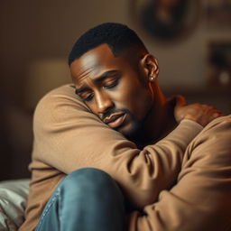 A lightskin man comfortably snuggled against my neck, giving an intimate and cozy feeling
