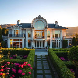 A stunning and luxurious house representing infinite value, with elegant architecture, surrounded by lush gardens
