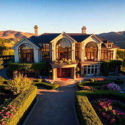 A stunning and luxurious house representing infinite value, with elegant architecture, surrounded by lush gardens