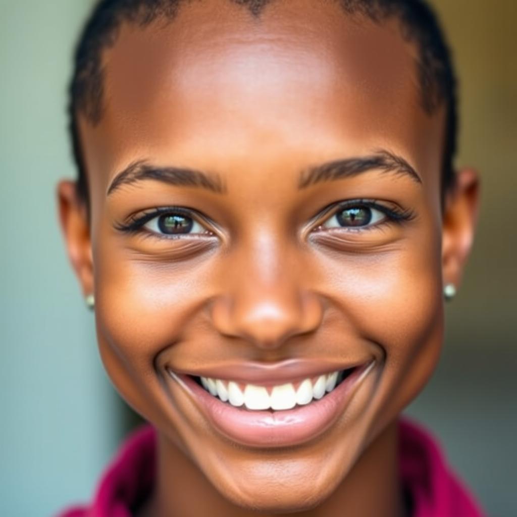 A mesmerizing portrait of a person showcasing a perfect smile, featuring a balanced expression with both sides of the smile perfectly mirroring each other