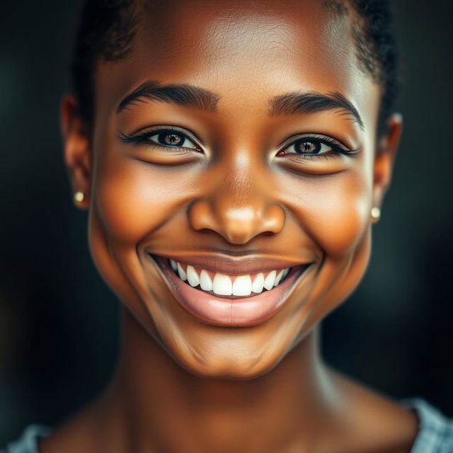 A mesmerizing portrait of a person showcasing a perfect smile, featuring a balanced expression with both sides of the smile perfectly mirroring each other