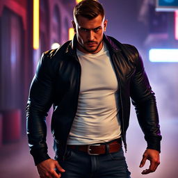 A powerful man exuding hot masculinity, showcasing a chiseled physique and defined muscles