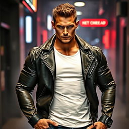 A powerful man exuding hot masculinity, showcasing a chiseled physique and defined muscles