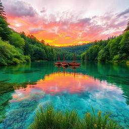 A beautifully enhanced and brightly tuned photograph showing a serene landscape