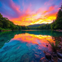 A beautifully enhanced and brightly tuned photograph showing a serene landscape