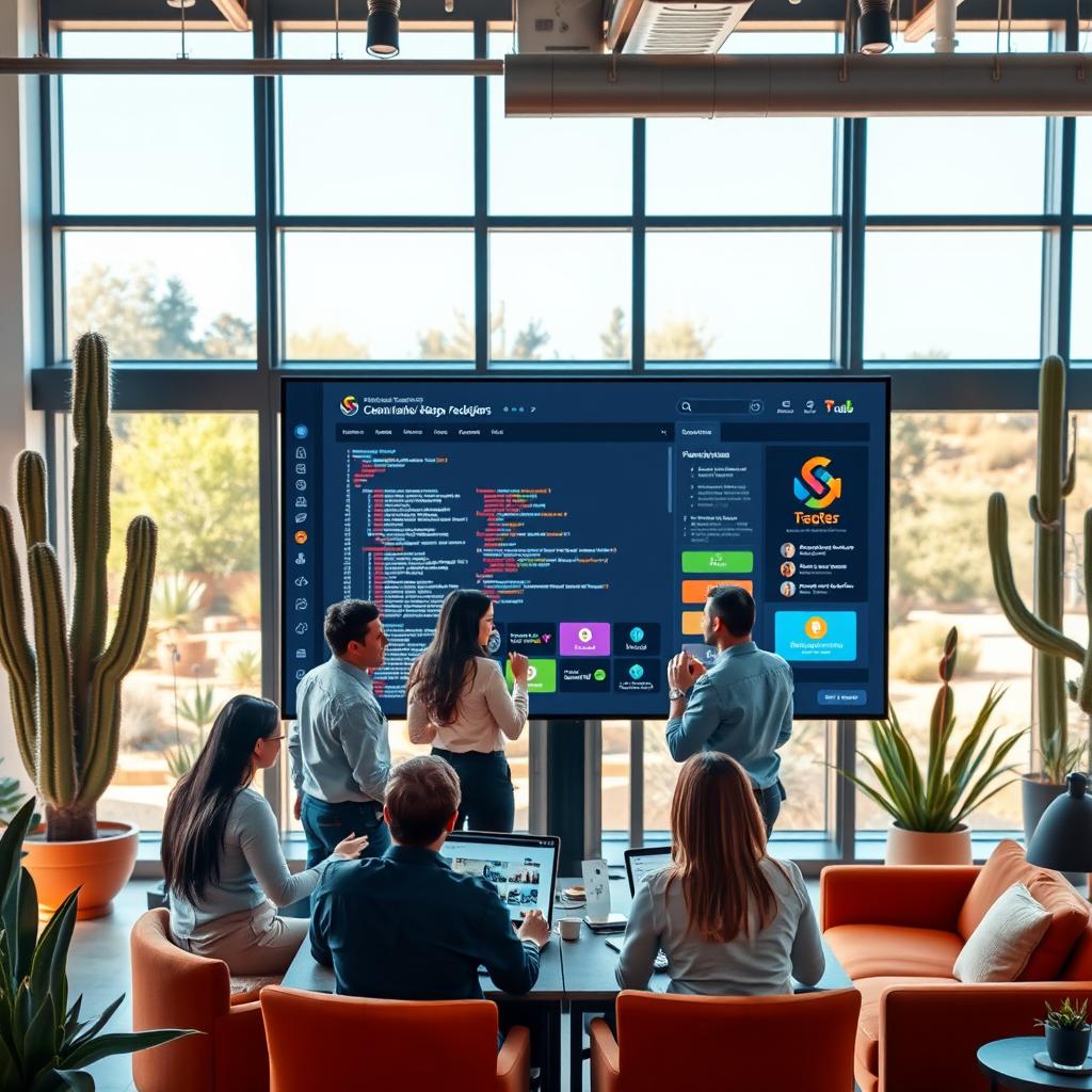 A professional and modern website development scene in Scottsdale, AZ showcasing a stylish office space
