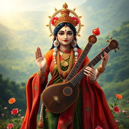 A beautiful depiction of Saraswati Murti, the goddess of knowledge and arts, wearing traditional Bangladeshi tribal attire