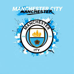A dynamic and vibrant wallpaper themed around Manchester City Football Club, featuring their iconic sky blue colors