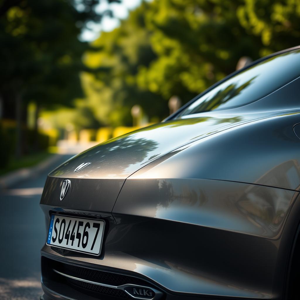 A close-up shot of a sleek, modern car showcasing its elegant design