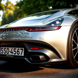 A close-up shot of a sleek, modern car showcasing its elegant design