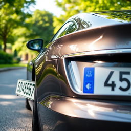 A close-up shot of a sleek, modern car showcasing its elegant design
