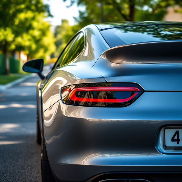 A close-up shot of a sleek, modern car showcasing its elegant design