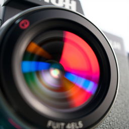 A high-resolution close-up of a Fuji camera pixel, showcasing intricate details of the sensor with vibrant colors reflecting light