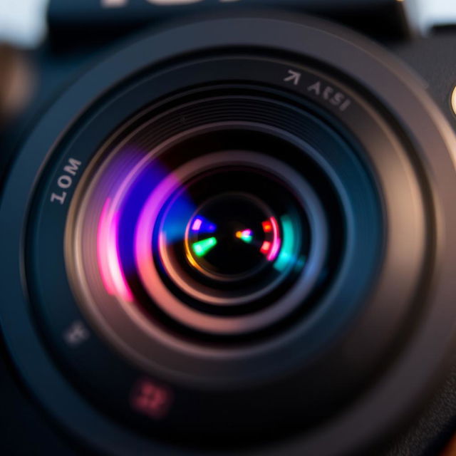 A high-resolution close-up of a Fuji camera pixel, showcasing intricate details of the sensor with vibrant colors reflecting light