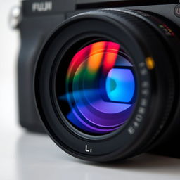 A high-resolution close-up of a Fuji camera pixel, showcasing intricate details of the sensor with vibrant colors reflecting light