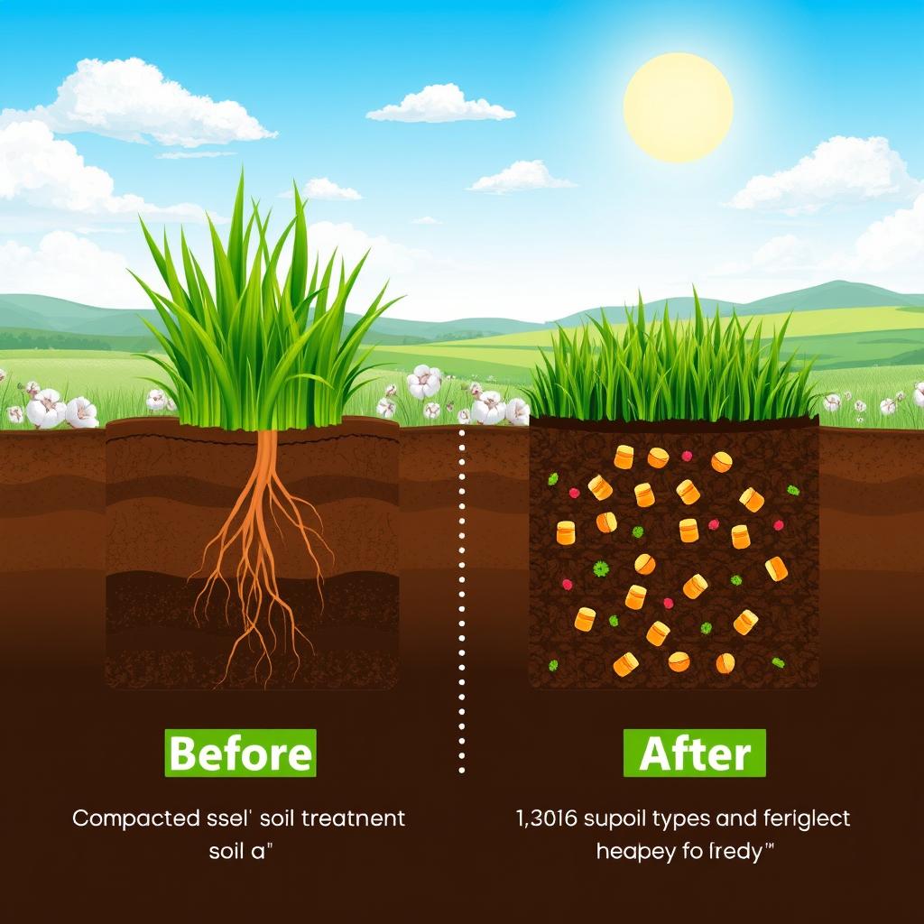 An illustrative diagram showcasing soil density improvement techniques through subsoiling and fertilization