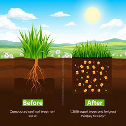 An illustrative diagram showcasing soil density improvement techniques through subsoiling and fertilization