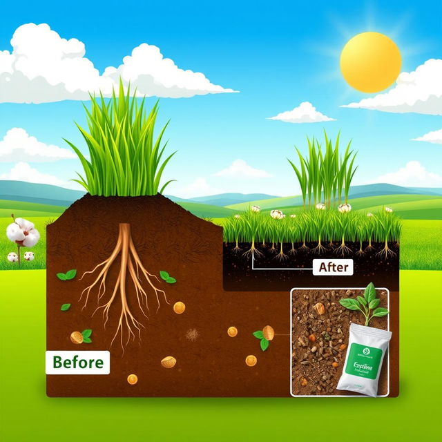 An illustrative diagram showcasing soil density improvement techniques through subsoiling and fertilization