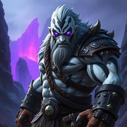 A formidable barbarian known as Goliath, featuring striking white skin adorned with bold black markings