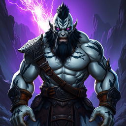 A formidable barbarian known as Goliath, featuring striking white skin adorned with bold black markings