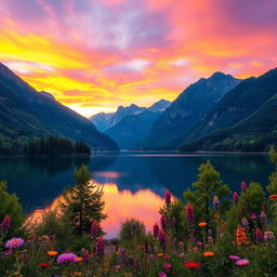 A stunning high-definition landscape featuring a tranquil lake surrounded by majestic mountains