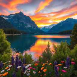 A stunning high-definition landscape featuring a tranquil lake surrounded by majestic mountains