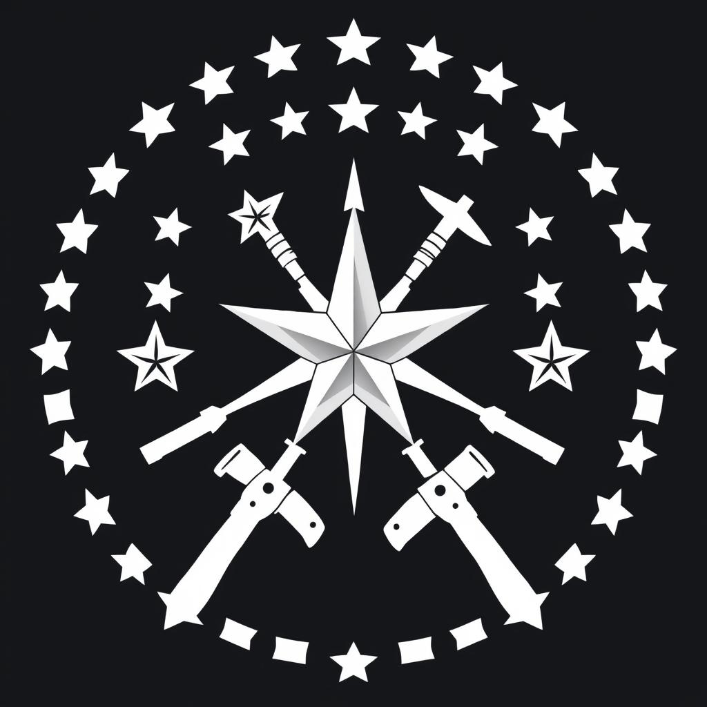 A sleek and modern logo design featuring a combination of star and weapon elements, with the overall shape being circular