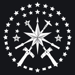 A sleek and modern logo design featuring a combination of star and weapon elements, with the overall shape being circular