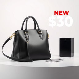 A clean and modern product display showcasing a stylish item, such as a designer handbag or a sleek gadget