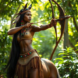 A beautiful centaur woman with an elongated horse torso and upper body of a human