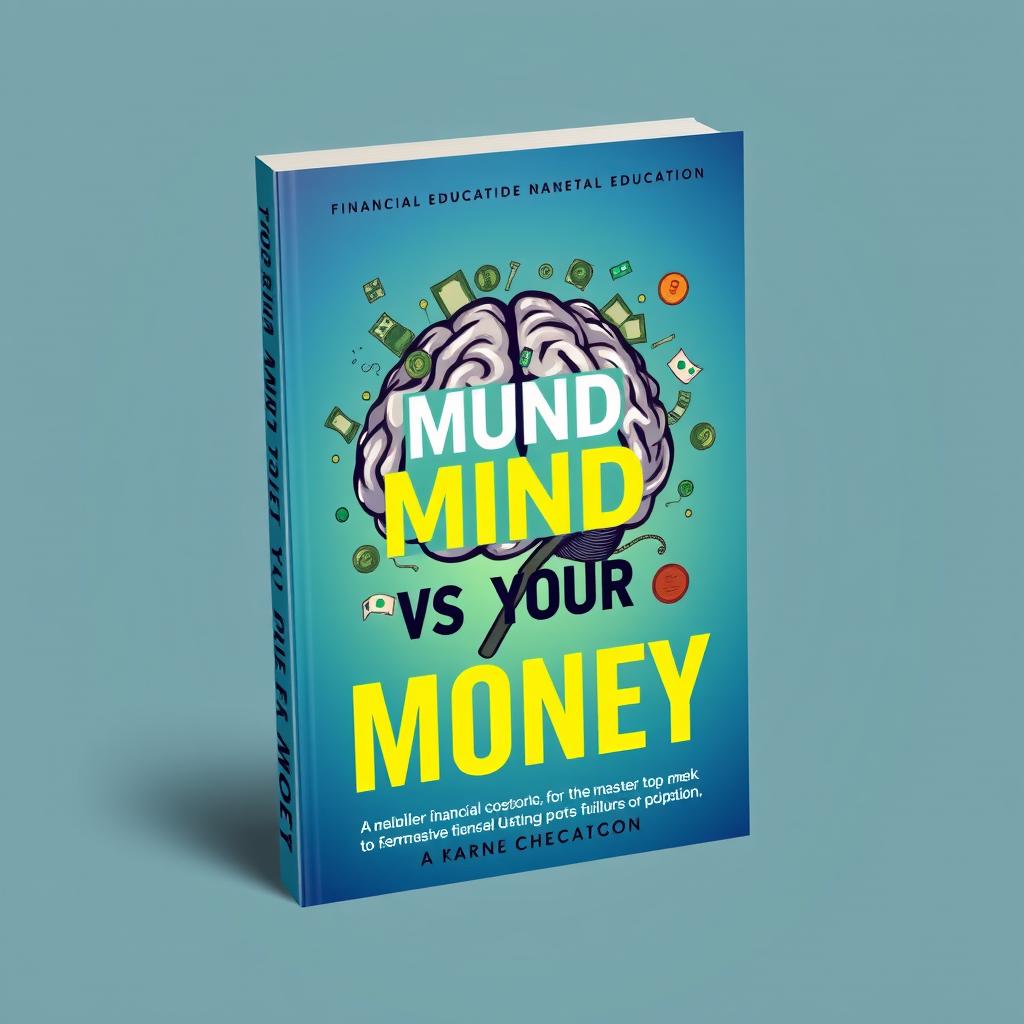 A visually striking book cover design focused on financial education, featuring a prominent illustration of a brain intricately intertwined with elements of money, such as bills and coins