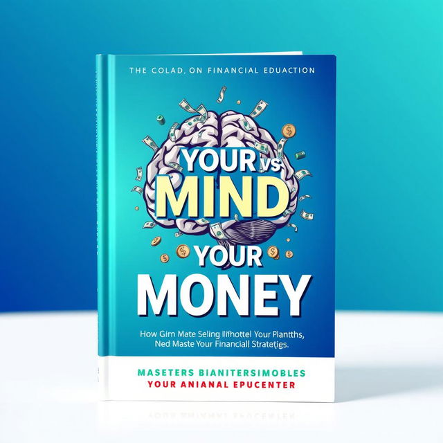 A visually striking book cover design focused on financial education, featuring a prominent illustration of a brain intricately intertwined with elements of money, such as bills and coins