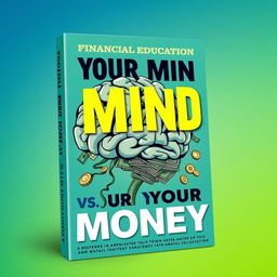A visually striking book cover design focused on financial education, featuring a prominent illustration of a brain intricately intertwined with elements of money, such as bills and coins