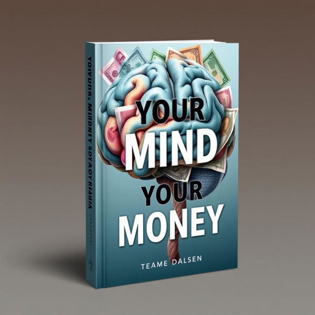 A high-definition book cover design featuring an artistic and symbolic representation of a brain intertwined with currency notes, signifying the relationship between the mind and money