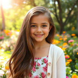 A beautiful girl with long flowing hair, smiling brightly at the camera