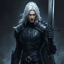 A dark fantasy scene featuring a male fallen aasimar hexblade warlock
