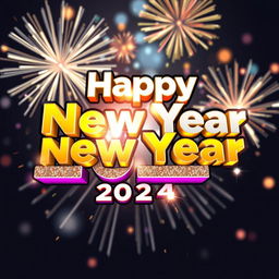 A vibrant and festive 3D logo that says 'Happy New Year 2024'