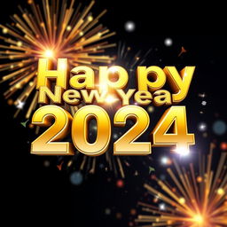 A vibrant and festive 3D logo that says 'Happy New Year 2024'