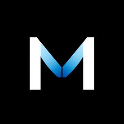 A striking graphic design featuring the letter 'M' prominently displayed against a sleek black background