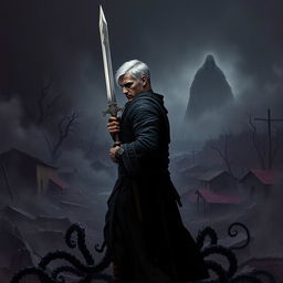 A dark, gritty post-apocalyptic landscape for the cover of 'The Black Goo'