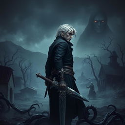 A dark, gritty post-apocalyptic landscape for the cover of 'The Black Goo'