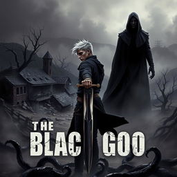 A dark, gritty post-apocalyptic landscape cover for 'The Black Goo'
